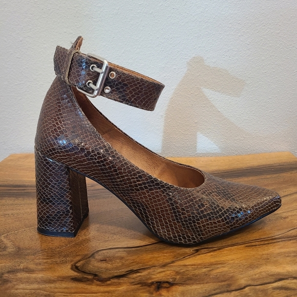 Shoe the Bear Snakeskin Ankle Strap Heels - Picture 9 of 13